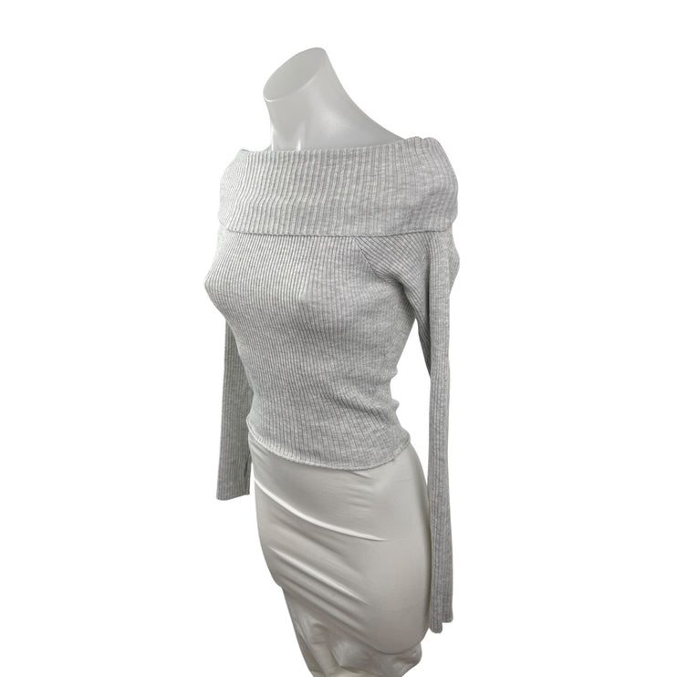 Princess Polly Women's Gray Ribbed Off the Shoulder Long Sleeve Sweater Top S/M