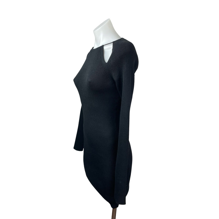 Oak + Fort Women's Black Ribbed Knit Cut Out Long Sleeve Mini Bodycon Dress Sz S