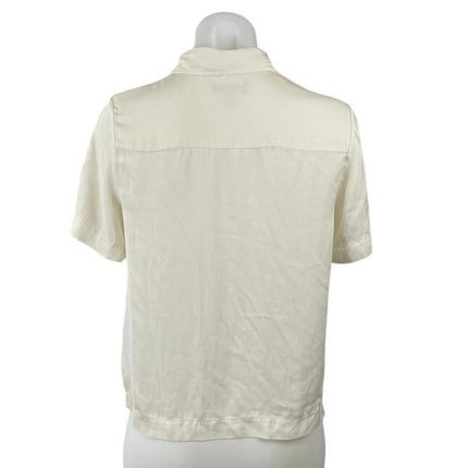 Quince Women's Cream Ivory Silk Satin Short Sleeve Button Up Shirt Top Size XS
