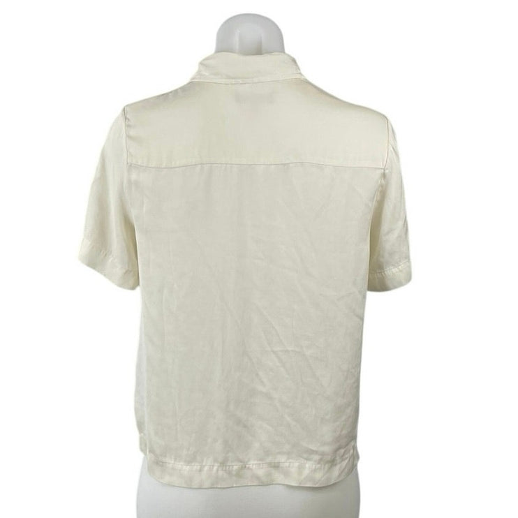 Quince Women's Cream Ivory Silk Satin Short Sleeve Button Up Shirt Top Size XS