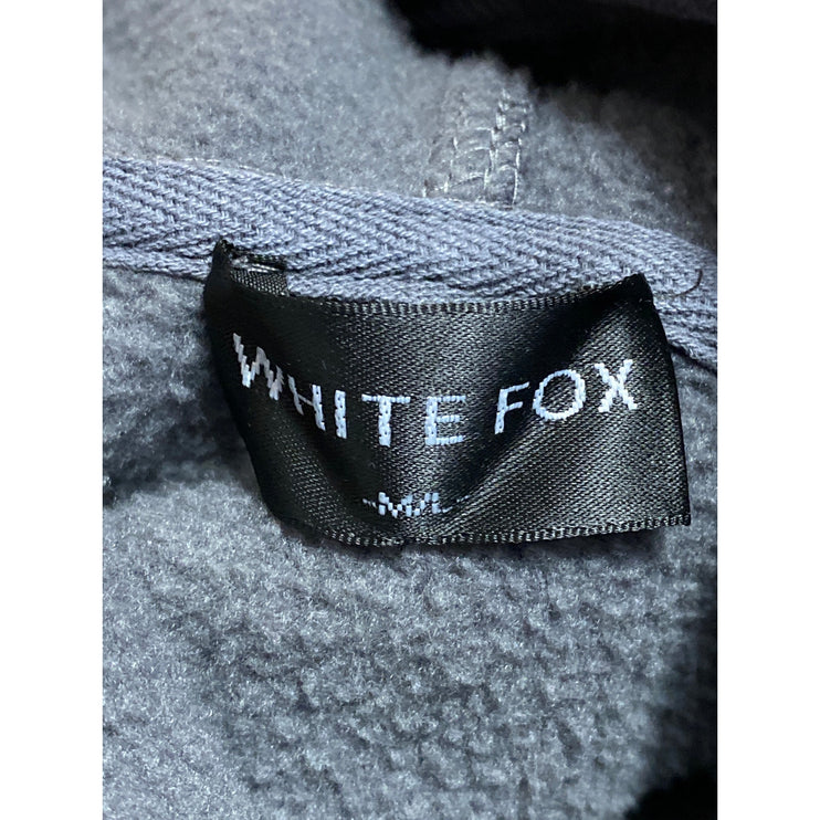 White Fox Gray Fleece Graphic Long Sleeve Hoodie Athletic Sweater Sweatshirt M/L