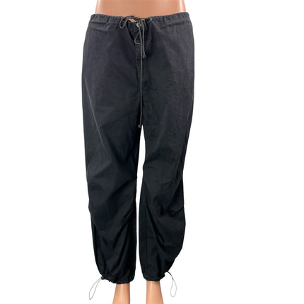 ONEDNA Women's Black High Rise Drawstring Relaxed Fit Parachute Trouser Pants S