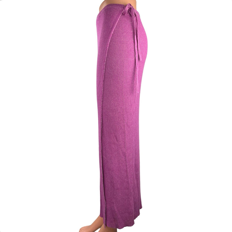 Free People Purple Pink High Waisted Ribbed Knit Straight Wrap Maxi Skirt Size L