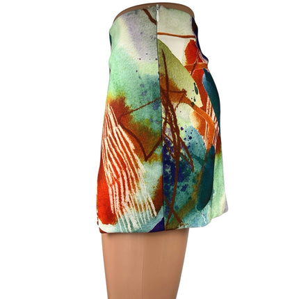 Tiger Mist Multicolor Watercolor Paint Abstract High Waist Mini Skirt Size M