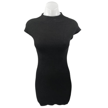 Zara Black Short Sleeve Mock Neck Knit Stretch Sweater Mini Bodycon Dress Size S