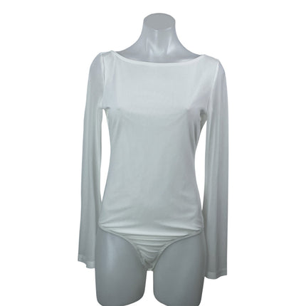 NEW Princess Polly Lukea White Boat Neck Open Back Long Sleeve Bodysuit Top 6