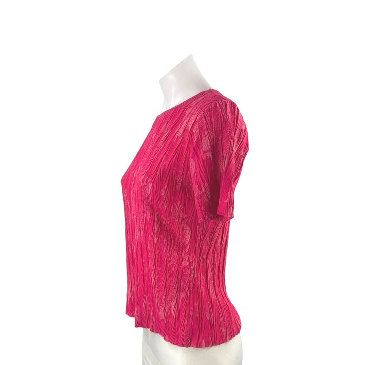 Zara Pink Plisse Textured Crew Neck Short Sleeve Basic Tee T-Shirt Blouse Top S