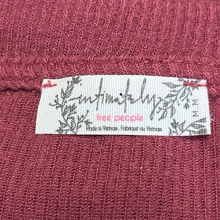 Free People Hi Hon Wine Red Rib Knit Long Sleeve Scoop Neck Thong Bodysuit Top M
