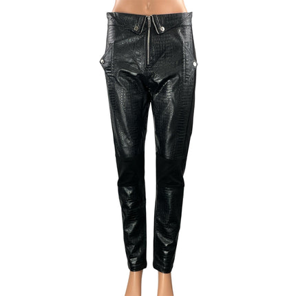 Maniere De Voir Women's Black Croc Faux Leather Vegan Skinny Pants Size 10