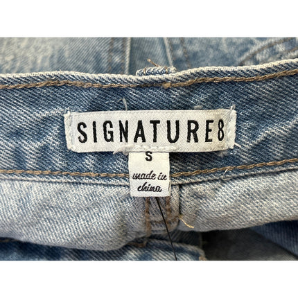 Signature 8 Womens Blue Distressed High Waist Wide Leg Baggy Denim Jeans Pants S