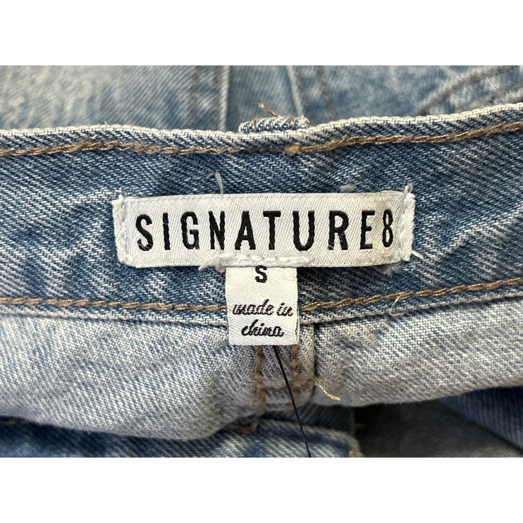 Signature 8 Womens Blue Distressed High Waist Wide Leg Baggy Denim Jeans Pants S