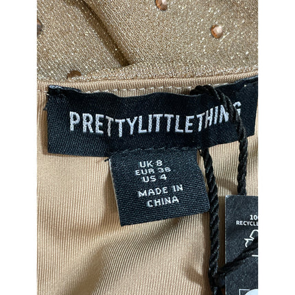NEW PrettyLittleThing Gold Bandeau Tube Beaded Rhinestone Maxi Bodycon Dress 4