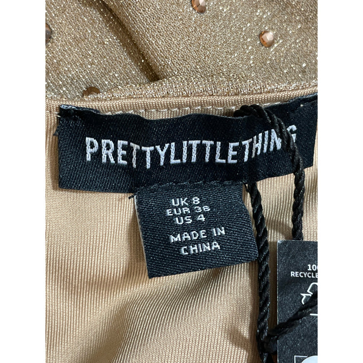 NEW PrettyLittleThing Gold Bandeau Tube Beaded Rhinestone Maxi Bodycon Dress 4