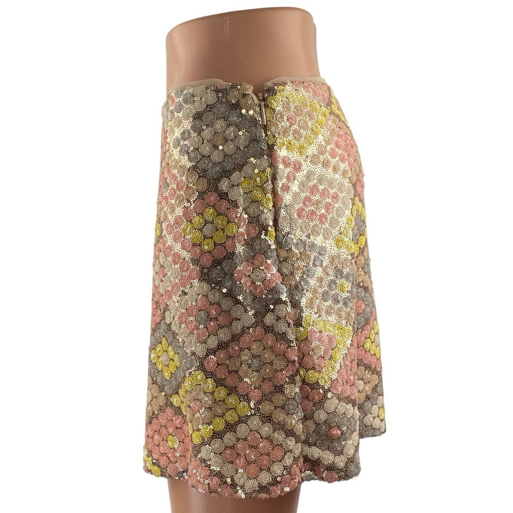 MNG Mango Women's Multicolor Geometric Sequin Side Zip Mini Pencil Skirt Size M