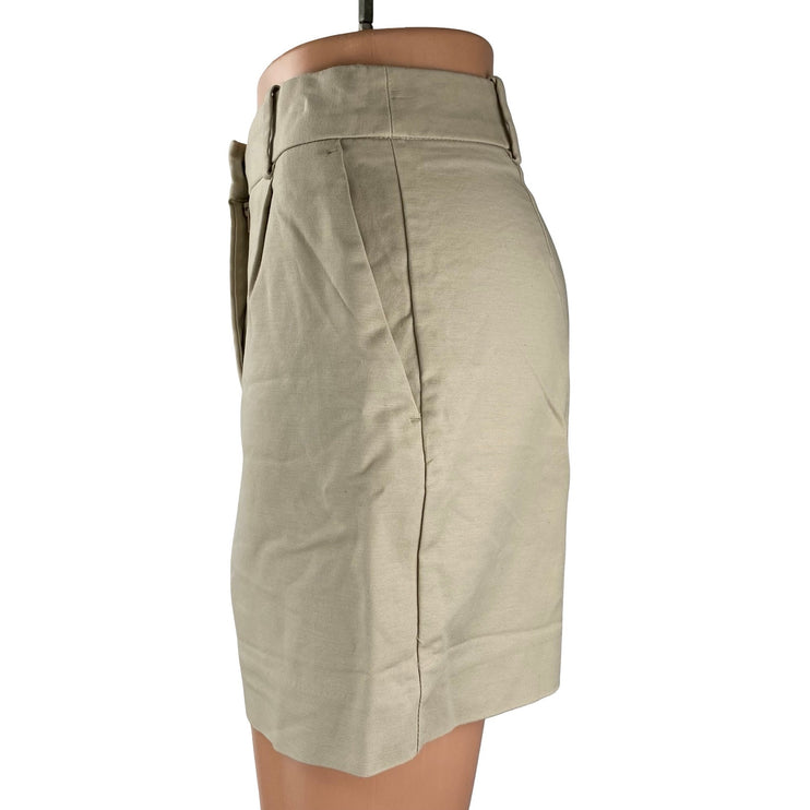 Zara Womens Beige Khaki High Waisted Utility Straight Mini Casual Shorts Size XS