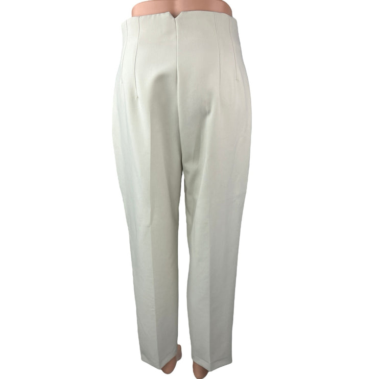 Zara Women's White High Waisted Pleated Ankle Straight Trouser Dress Pants Sz M