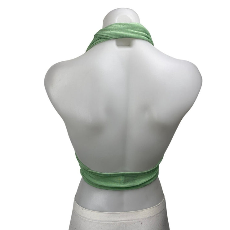 Princess Polly Green Sleeveless Plunge Neck Halter Backless Crop Tank Top Size 0