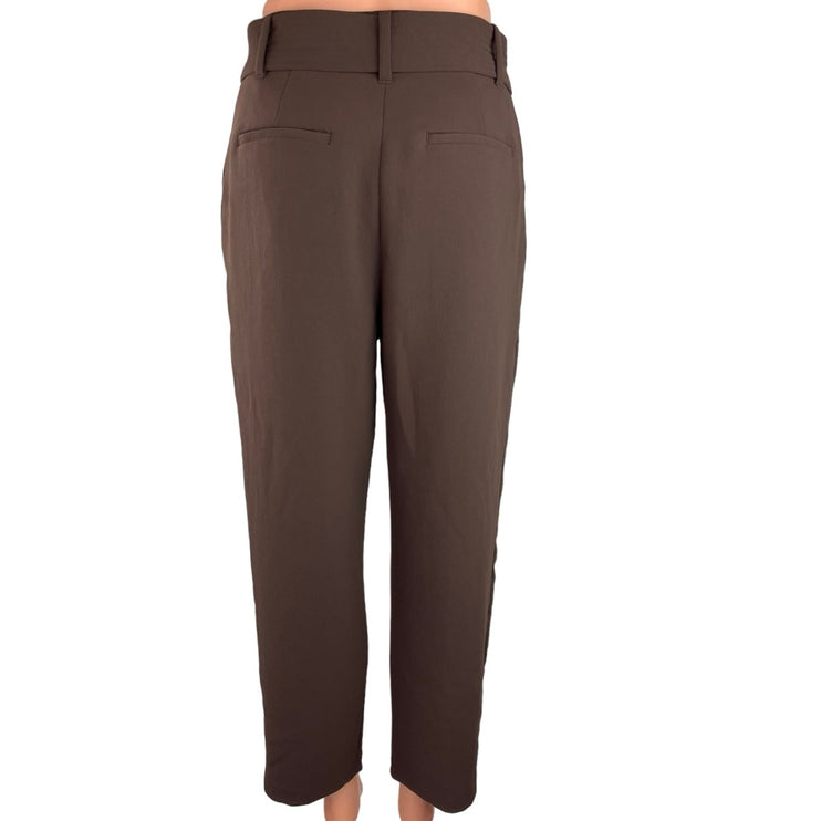 Aritzia Wilfred Brown Crepe High Rise Belted Tie Waist Crop Trouser Pants Size 4