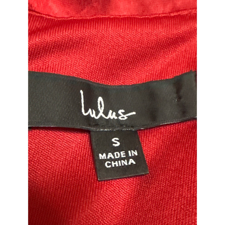 Lulus Women Red Silk Satin Long Puff Sleeve Square Neck Mini Sheath Dress Size S