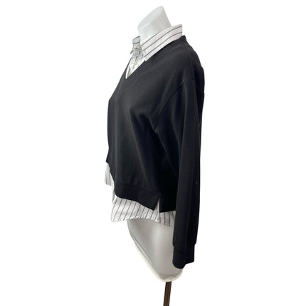 GU White Striped Collared Under Shirt Black V Neck Combo 2-Fre Sweater Top Sz S