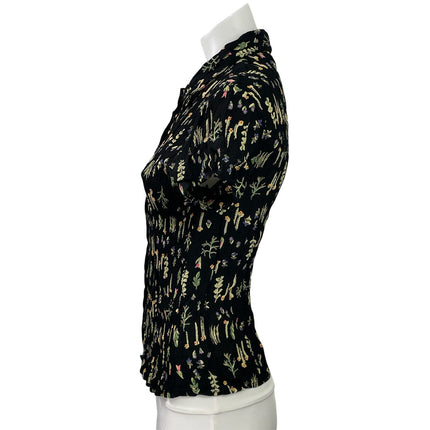 Putomayo Womens Black Floral Crinkled Short Sleeve Button Down Shirt Top Size S