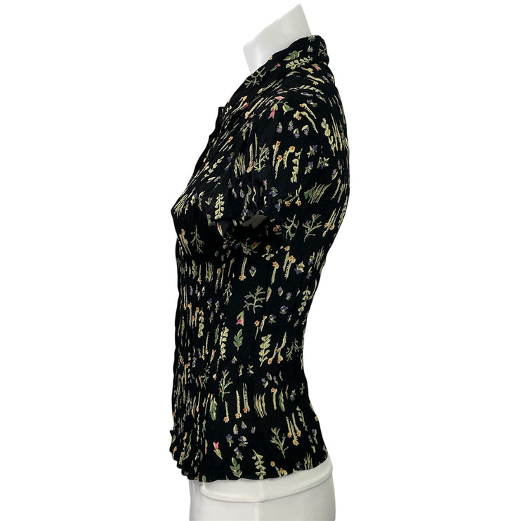 Putomayo Womens Black Floral Crinkled Short Sleeve Button Down Shirt Top Size S