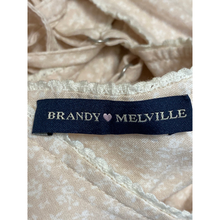 Brandy Melville Beige Floral Sleeveless Cami Tie Bow Babydoll Tank Top Size M