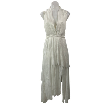 Manning Cartell White Sleeveless Draped Plunging V-neck Maxi Formal Dress Sz 8