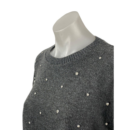 Zara Women's Gray Rhinestone Crew Neck Long Sleeve Crop Sweatshirt Sweater Top M