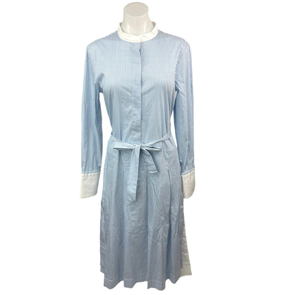 Argent Blue White Pinstriped Belted Long Sleeve Button Front Maxi Dress Size S