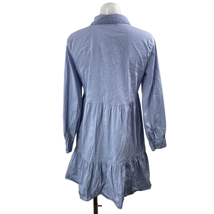 Zara Women's Blue Long Sleeve Button Front Tiered A Line Mini Shirt Dress Size S
