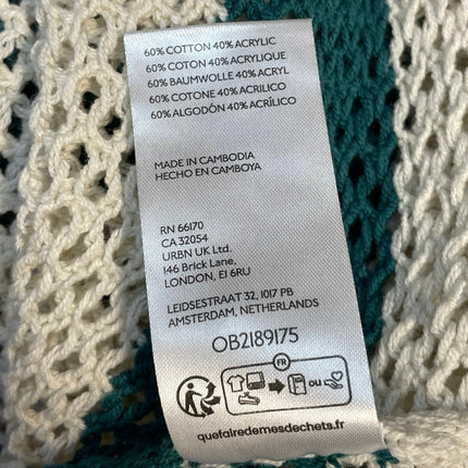 Urban Outfitters Mateo White Green Striped Crew Neck Crochet Knit Sweater Top L