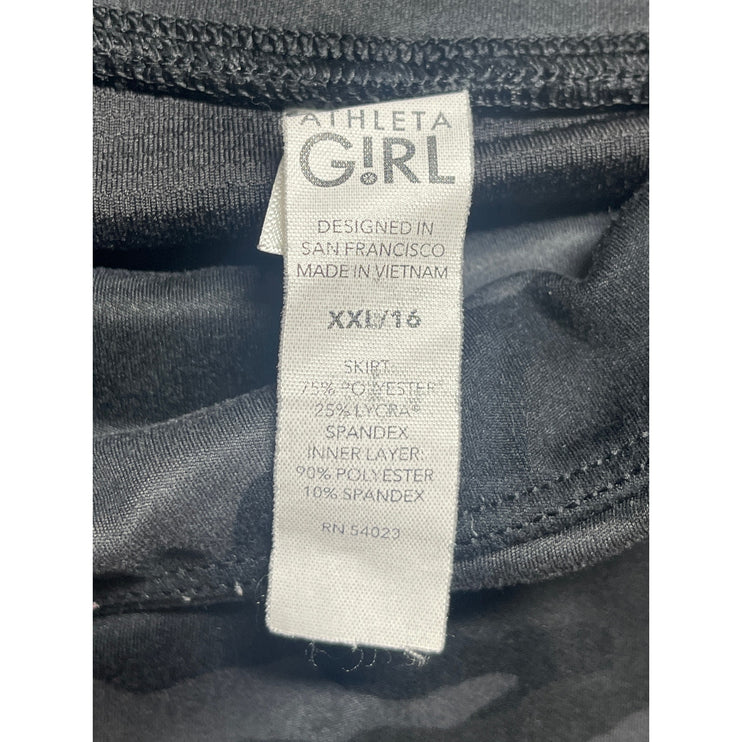 Athleta Girl Camo Lux Black Gray Camouflage Mid Rise Swing Skirt Skort Size XXL