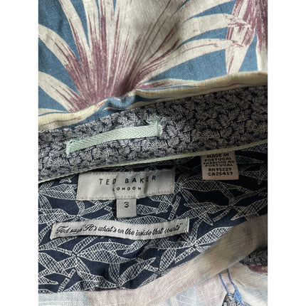 Ted Baker Men's Blue Leaf Hawaiian Short Sleeve Button Down Shirt Top Size M