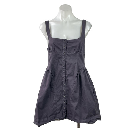 Free People Astrid Oxford Black Sleeveless Square Neck Button Down Mini Dress M