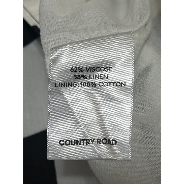Country Road Black White Linen Abstract Short Sleeve Mini Shift Dress Size 12