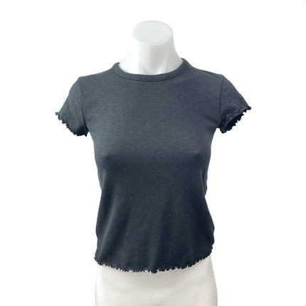 Madewell Women's Black Lettuce Short Sleeve Crew Neck T Shirt Tee Top Size XS