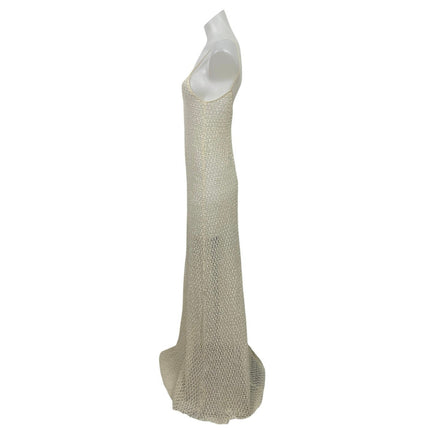 NEW Zara Cream Sleeveless Crochet Knit Sheer Cover Up V Neck Maxi Dress Size S