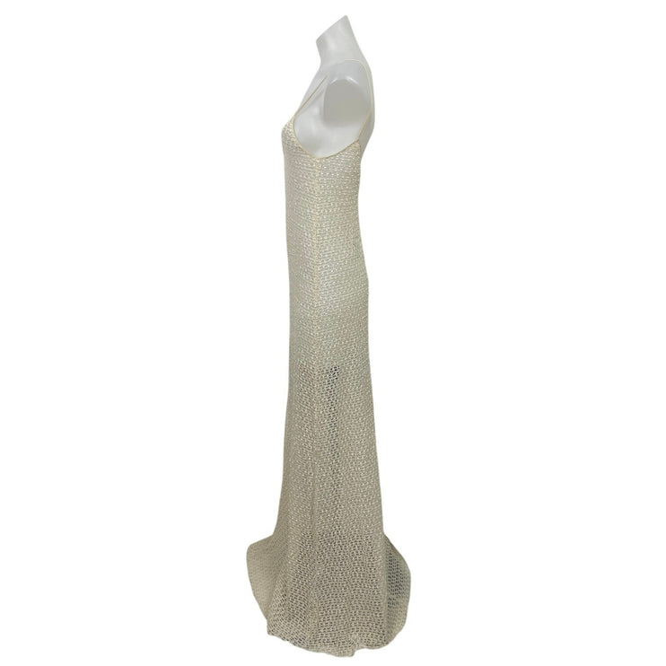 NEW Zara Cream Sleeveless Crochet Knit Sheer Cover Up V Neck Maxi Dress Size S