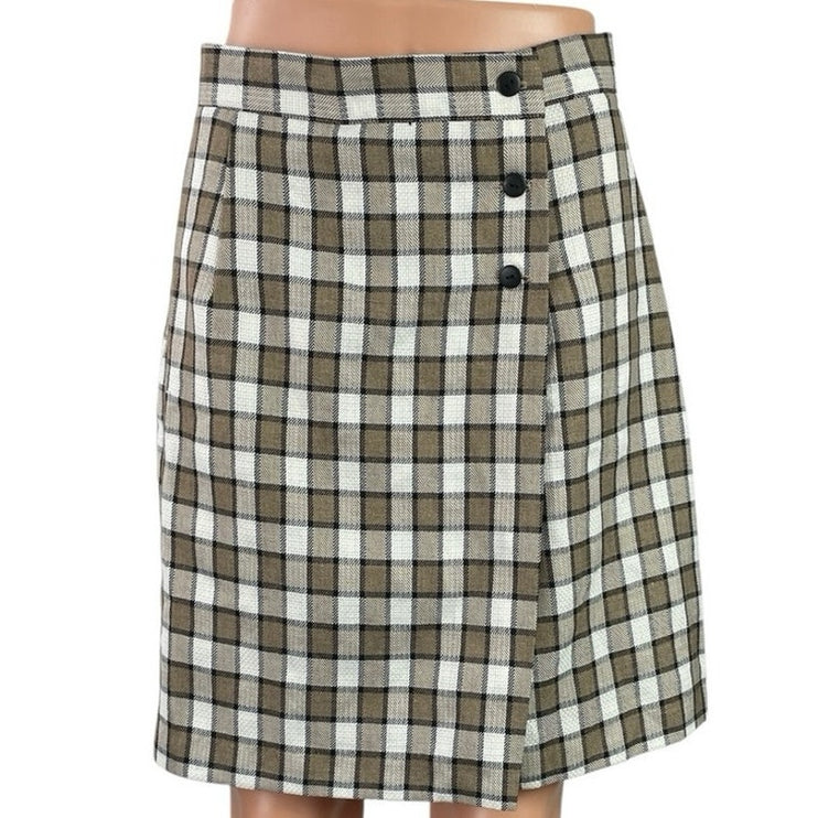 Maggie Lawrence Plaid Check High Rise Mini Flare A-Line Wrap Skort Skirt Size 10