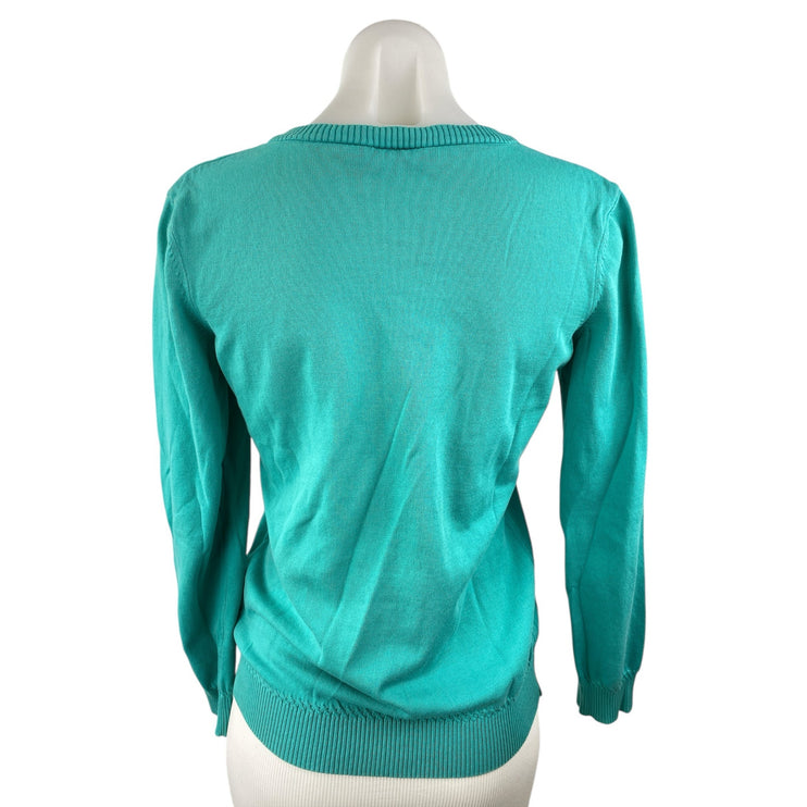 US Polo Assn Women's Teal Blue Logo V Neck Long Sleeve T Shirt Tee Top Size M
