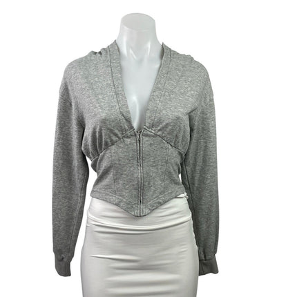 Cider Women's Gray Long Sleeve Zip Hoodie Hooded Corset Sweatshirt Top Size XS