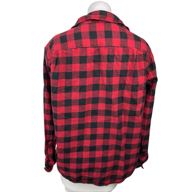 Uniqlo Red Black Flannel Plaid Checkered Button Down Long Sleeve Shirt Top Sz M