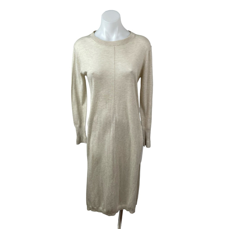 Zara Women's Beige Front Seam Knit Long Sleeve Midi Sheath Sweater Dress Size M