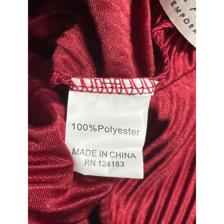 Jon & Anna Women's Red Pleated Plisse High Rise Tie Wide Leg Trousers Pants Sz L