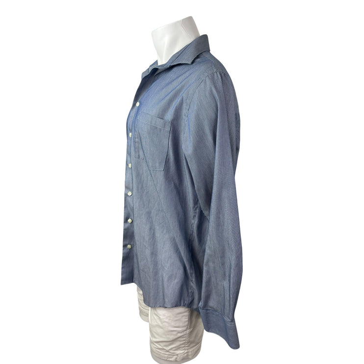 Kenneth Cole Reaction Men's Blue Striped Long Sleeve Button Up Dress Shirt Top L