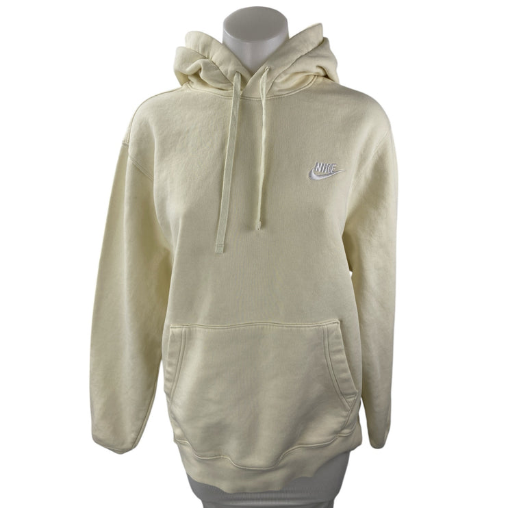 Nike Women's Cream Embroidered Logo Swoosh Hoodie Hooded Sweatshirt Top Size M