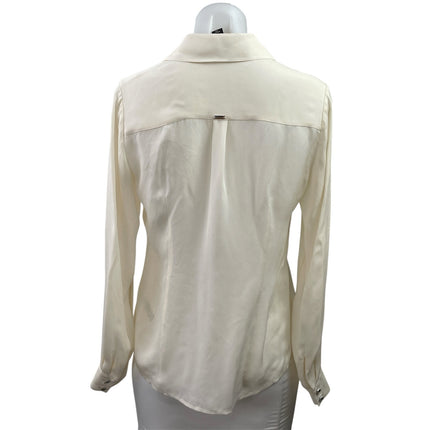 White House Black Market Cream Silk Pleated Long Sleeve Button Down Shirt Size 2