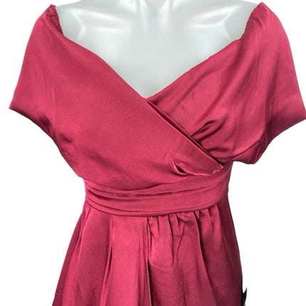 NEW Lulus Red Satin Silk Off The Shoulder Faux Wrap A Line Mini Dress Size XS