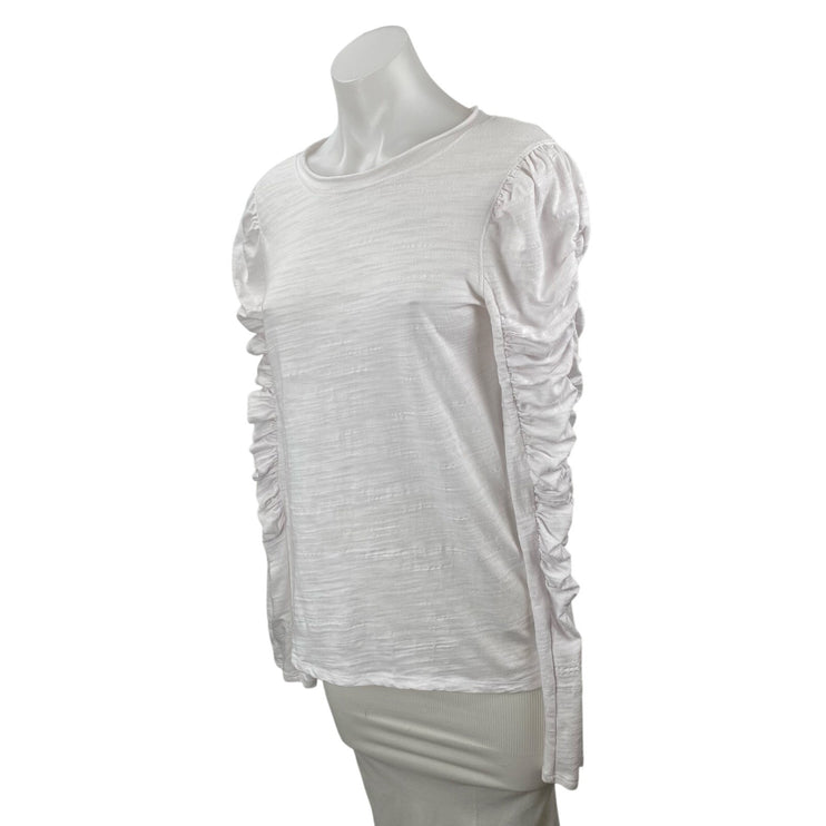 Free People We The Free White Ruched Long Sleeve Crew Neck Blouse Top Size M